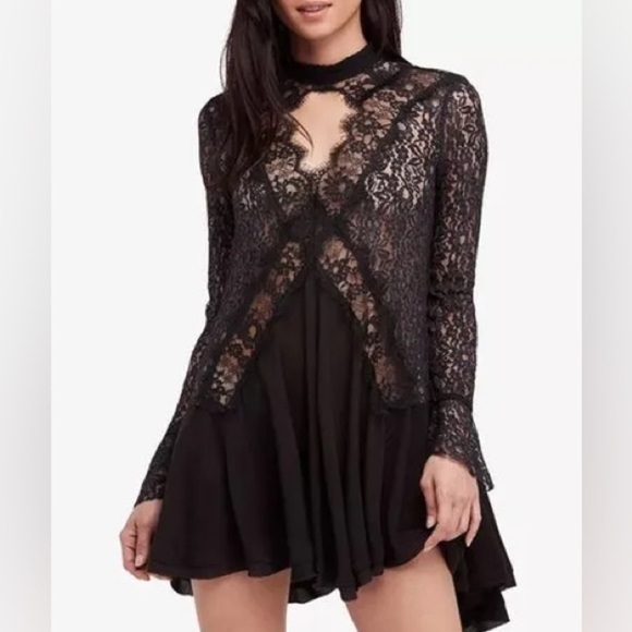 Free People Dresses & Skirts - Free People Black Lace Mini Dress